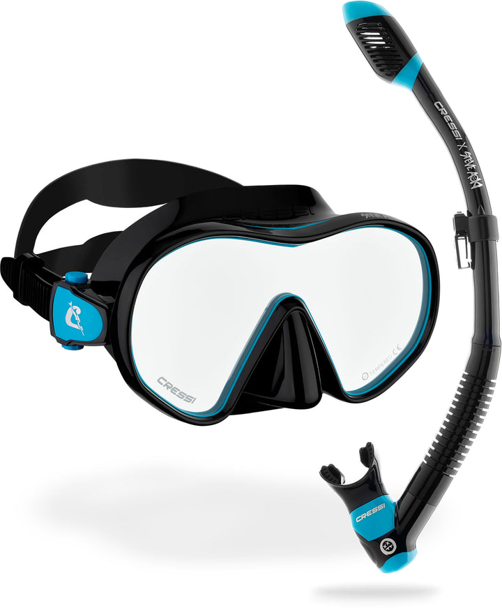Cressi x Steve Aoki HiroQuest snorkel set, Limited Edition Black/Turquoise