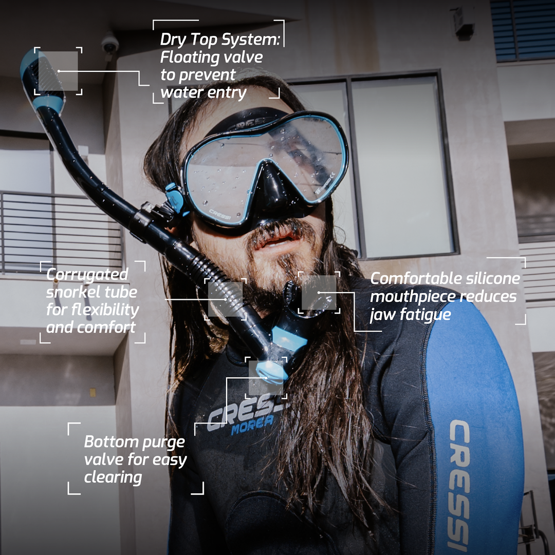 Cressi x Steve Aoki HiroQuest snorkel set, Limited Edition Black/Turquoise