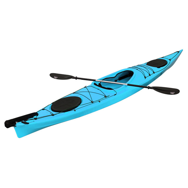 turkoosi trek kajakki takaa kuvattuna